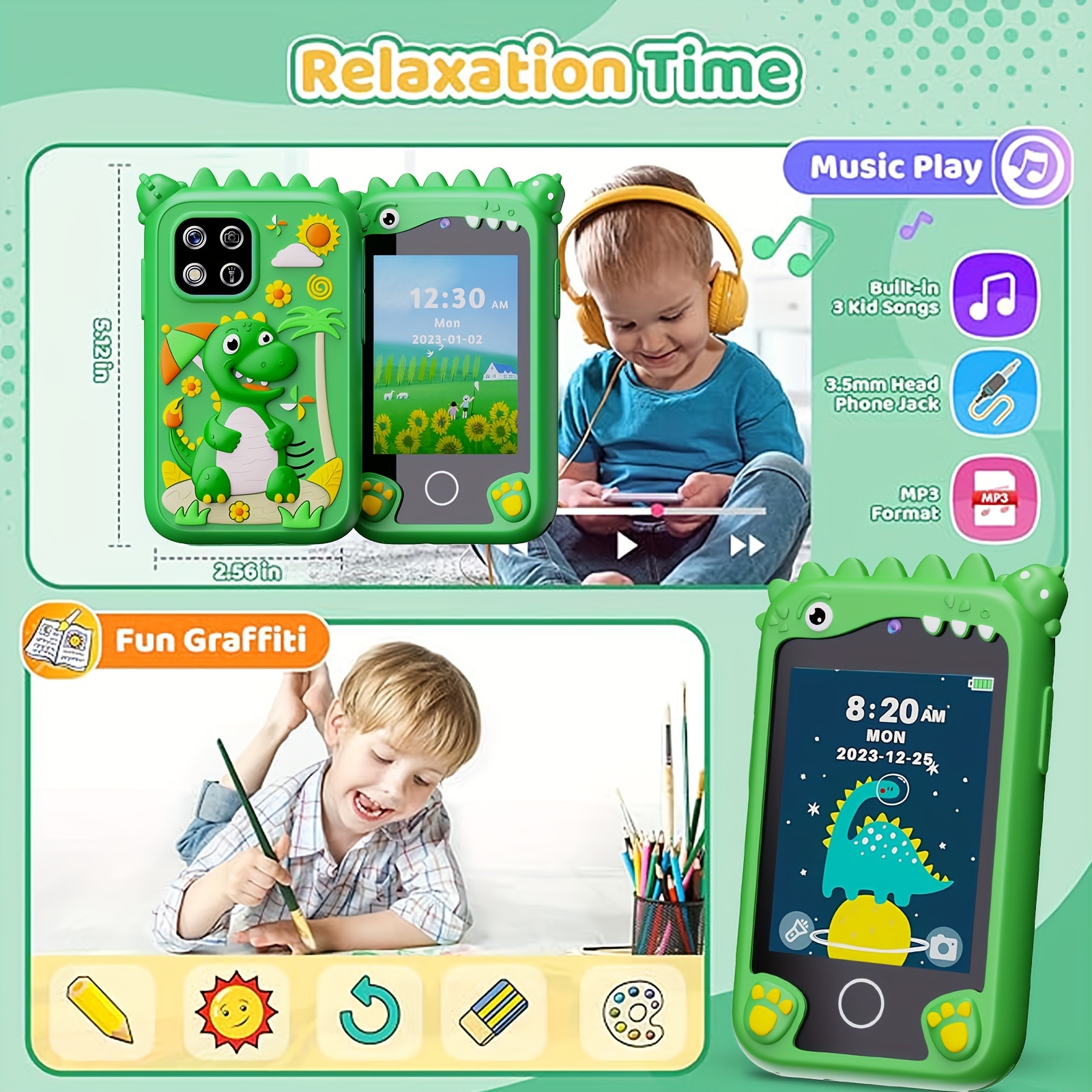 Lapare Kids Smart Phone Toy W/ Dual Camera, 32GB, Green