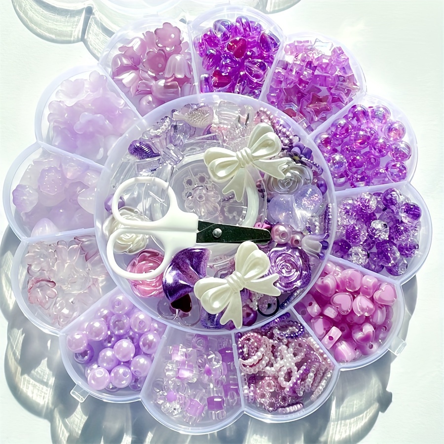 

1pack Jewelry Making Kit, Purple Flower, Heart, Pentagonal, Star Acrylic Beads, With Multi Style Charms And Scissor & Beaded Thread, For Diy Jewelry Making, Diy Bracelets, Necklace, Rings