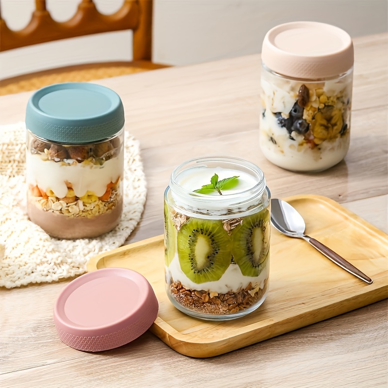 TEMU 6pcs 16oz Glass Storage Jars With Airtight Lids - Perfect For Overnight Oats, Snacks, - Durable Food Containers In Pink/green/blue