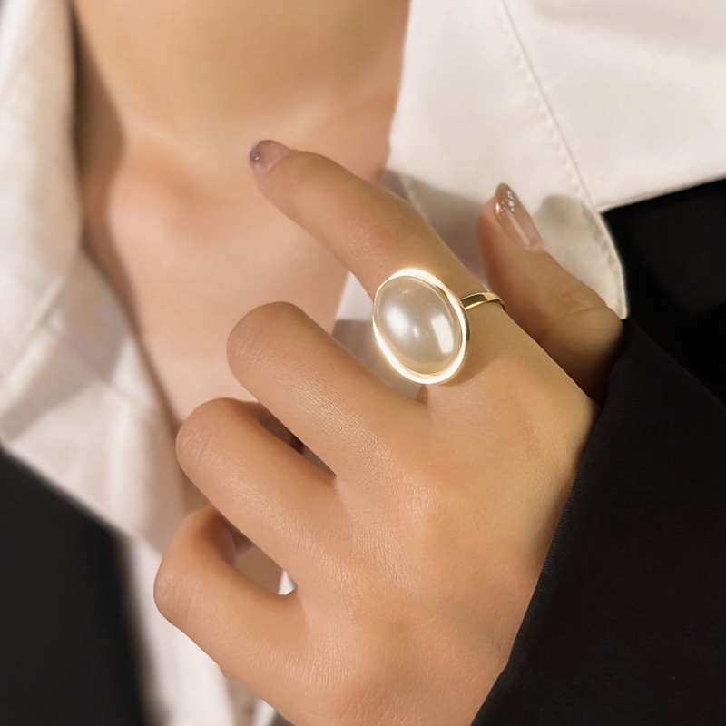 טבעת פנינה דמוית פנינה עבה אחת בהשראת וינטג' - נירוסטה עם ציפויות, מתנות, מתנות, מתנות, מתנות, מתנות, מתנות, מתנות, מתנות. מתנות, מתנות, מתנות, יומיומי|טבעת בהשראת וינטג'|טבעת מתכונת