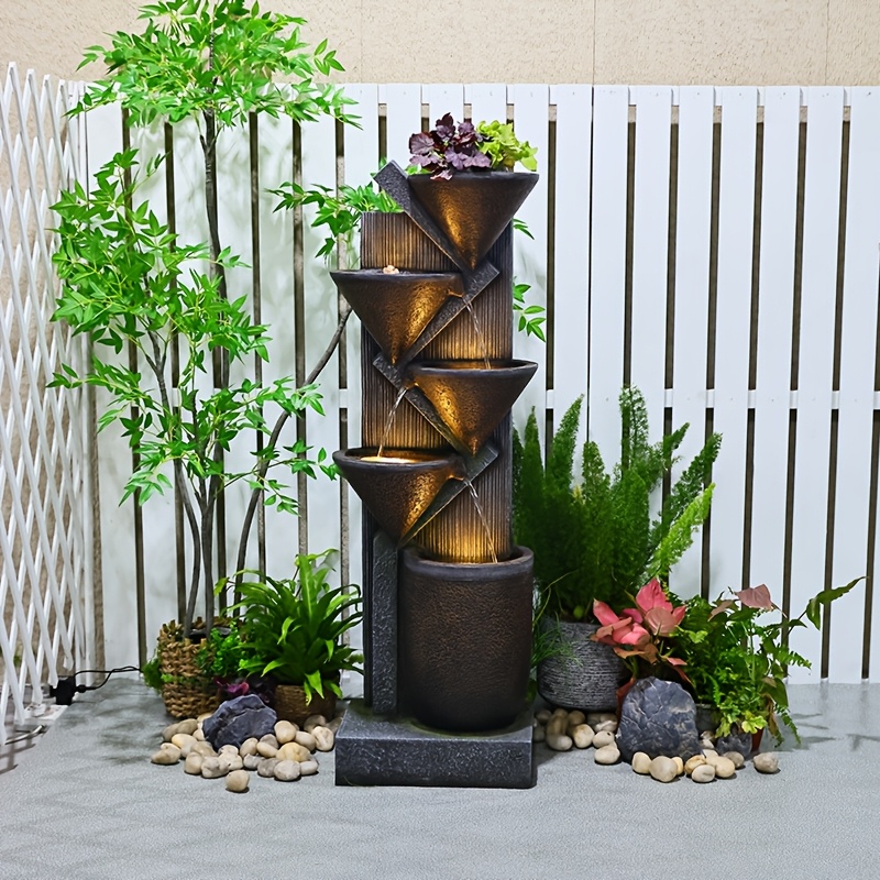 1pc Large 49.6-Inch Tiered Bowl And Light Outdoor Water Feature Fountain, Creates A Tranquil Oasis for Outdoor Living Spaces, Suitable for And Landscapes, Patios, Balconies, Lawns.