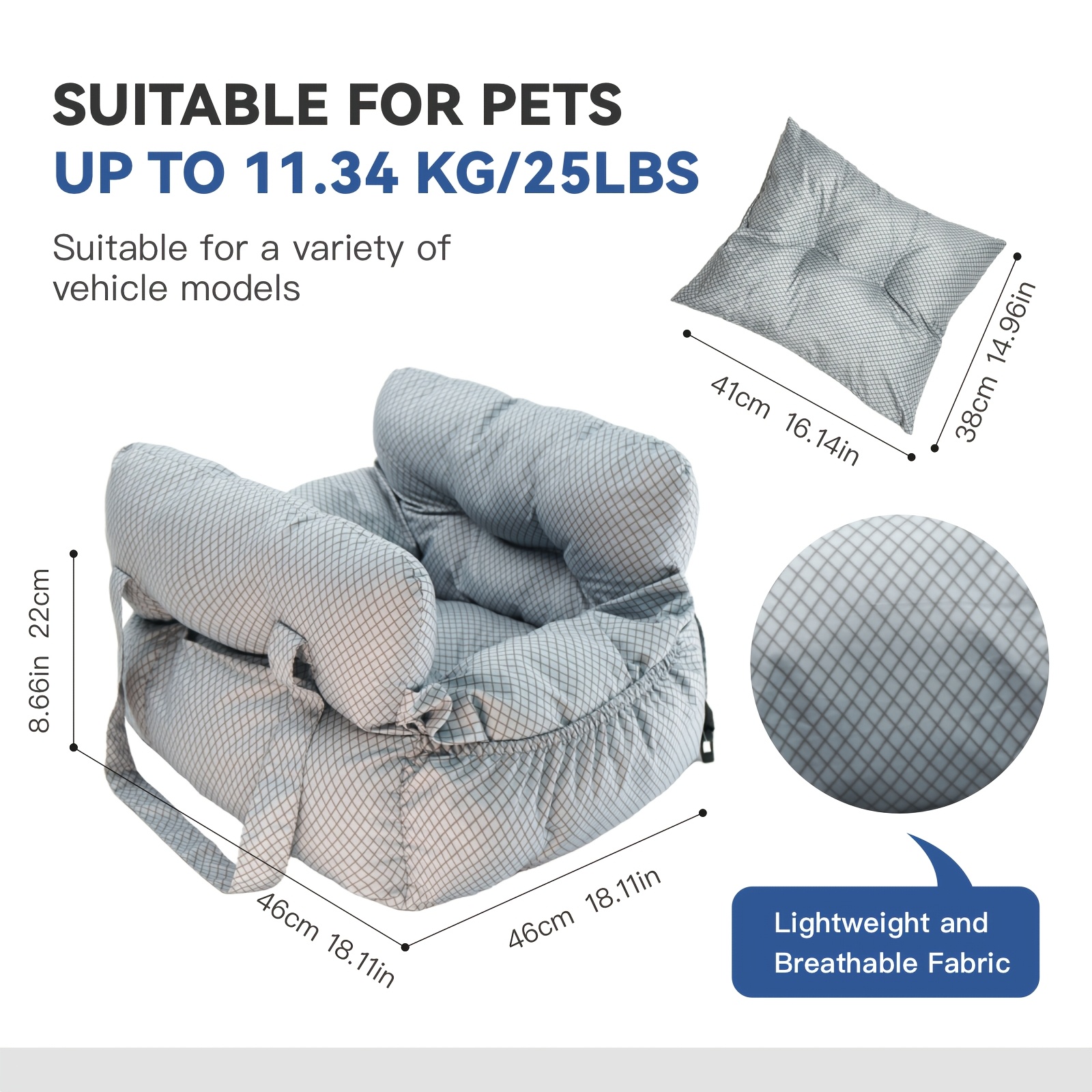 TEMU Dog Carrier Car Seat For Dogs And Cats - Portable Travel Pet Bed With Safety Hook And , Handheld/shoulder Strap, Fits Car Front/back Seat