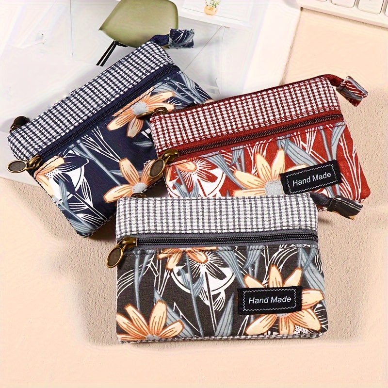 

1pc Vintage Style Canvas Coin Purse For Women, Handmade Small Wallet, Fashionable Fabric Change Pouch With Brass Zipper, Non-washable