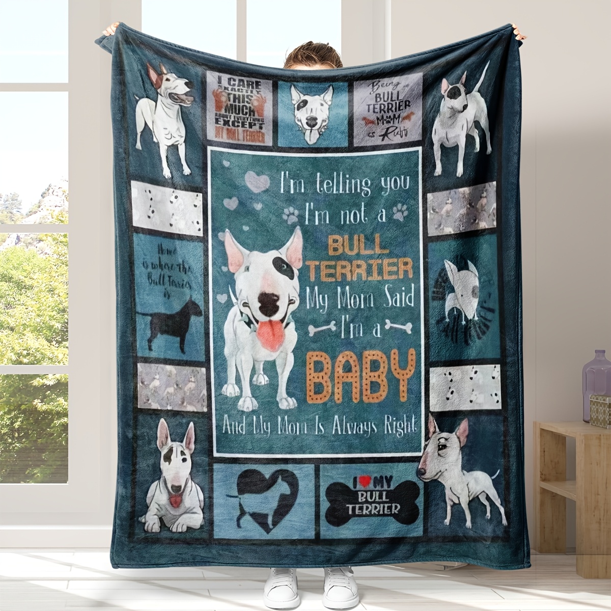 

1pc Contemporary Bull Terrier Themed Flannel Fleece Blanket - All , 100% Polyester, , Gift, Throw For Dogs, 200-250gsm