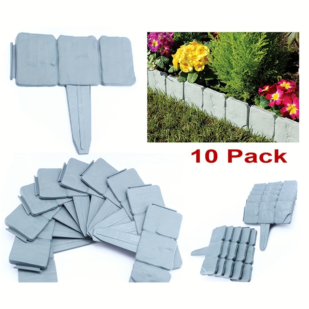 

10pcs Plastic Cobbled Stone Effect Garden Edging Lawn Yard Plant Fence Border