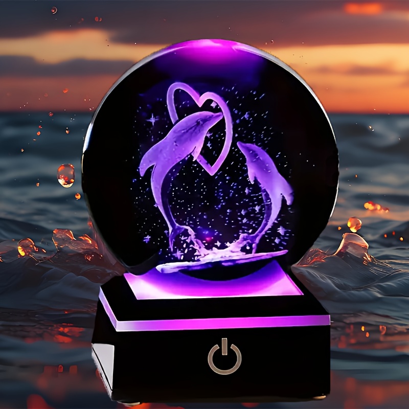 

A 3d Dolphin Laser Engraved Crystal Ball Color Night Light For Girlfriend, Wife, Birthday Gift, Valentine's Day, Christmas Anniversary, Glass Ball Light, Living Room, Bedroom, Home Decoration