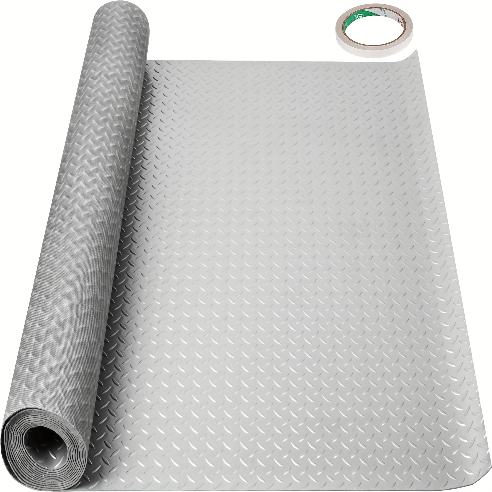 TEMU Happybuy Garage Floor Mat, 157.48 X 59.05 Inch Pvc Garage Flooring Roll, Non-slip Diamond Texture, 64.58 , Garage Mats For Cars, Gyms, Trailers, Boats, Silver