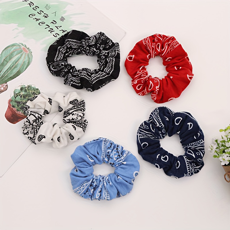 

Set Of 6 Bohemian Print Fabric Hair Scrunchies, Hair Bands With Bandana Pattern – Style Hair Ties, Assorted Designs For Women And Teens 14+, Fashionable Hair Accessories