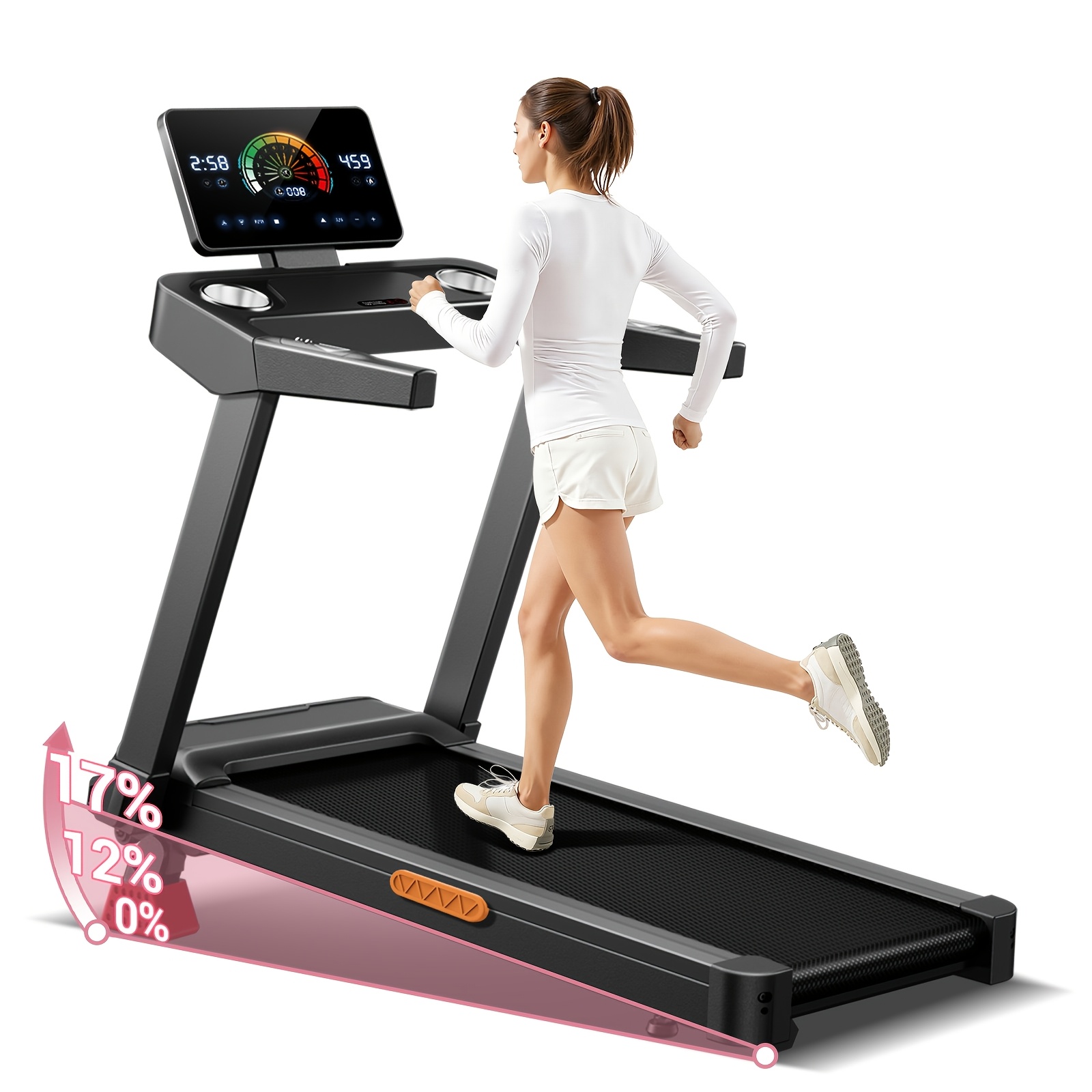 4-in-1 Treadmill With 17% Incline, Portable Treadmills For Home With Handle, Foldable Treadmills For Home And Office, 400 Lbs Weight Capacity.