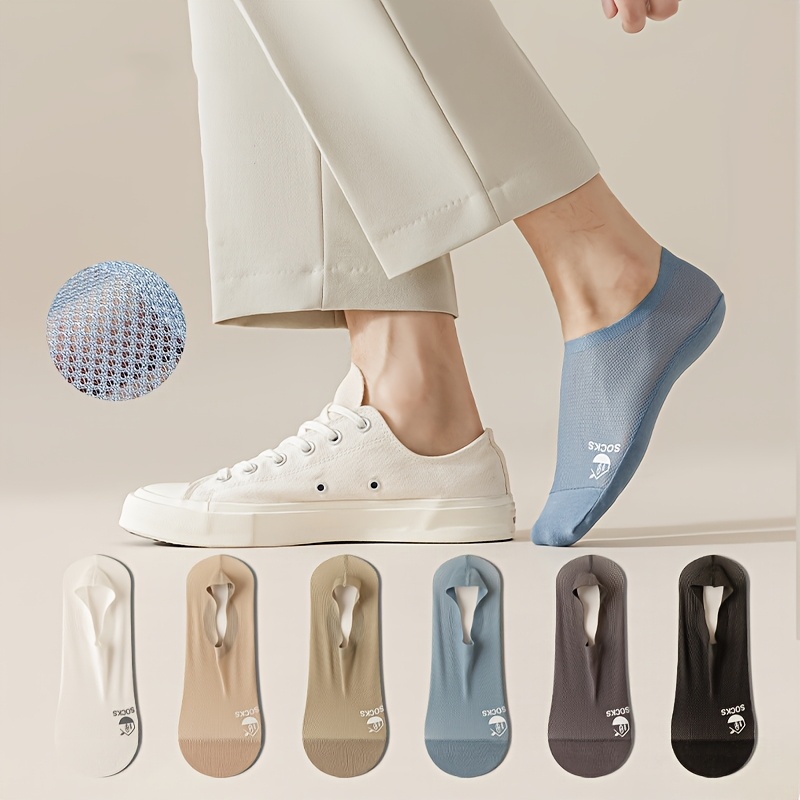 6 Pairs Of /summer Breathable, Sweat-absorbent, Simple, Versatile, Non-slip Silicone Mesh Unisex Invisible Socks