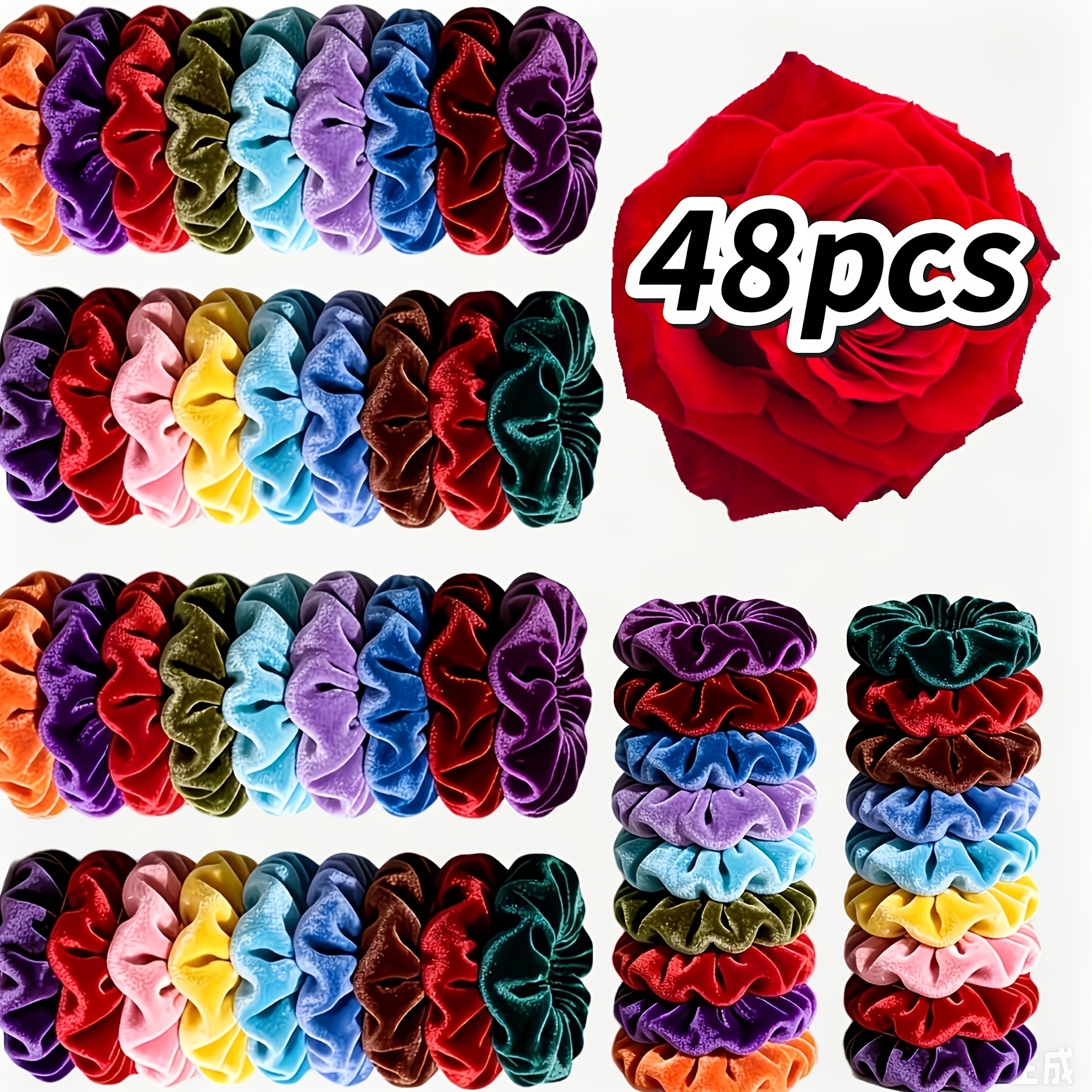 TEMU 48 stuks Velvet Darm Haar Elastiek Retro Zoete Kleur Franse Haar Touw Veelzijdige Bal Haar Touw Pluche Haar Accessoires