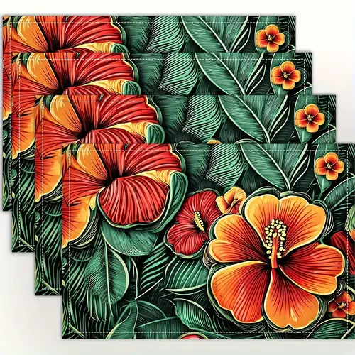 set of 4 abstract seamless pattern watermelon hibiscus dining table mat insulation mat suitable for home kitchen and dining table decoration 12x18inch