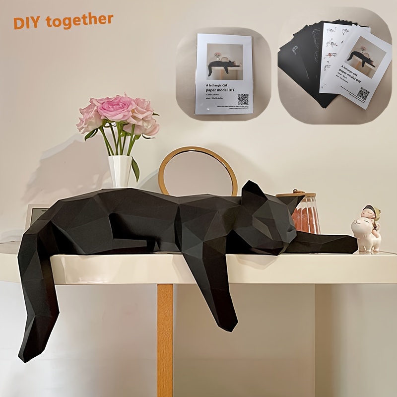 

1pc, Diy Paper Model Lethargic Cat, Needs To Make Its Own Paper Cuttings Origami Three-dimensional Home Living Room Porch Bedroom Tabletop Decoration Fun Puzzle Manual Work