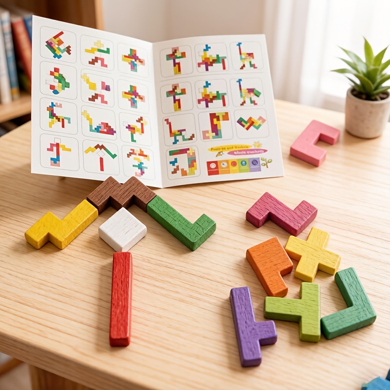 Wooden Puzzle Brain Teaser Toy, 13pcs Tangram Set