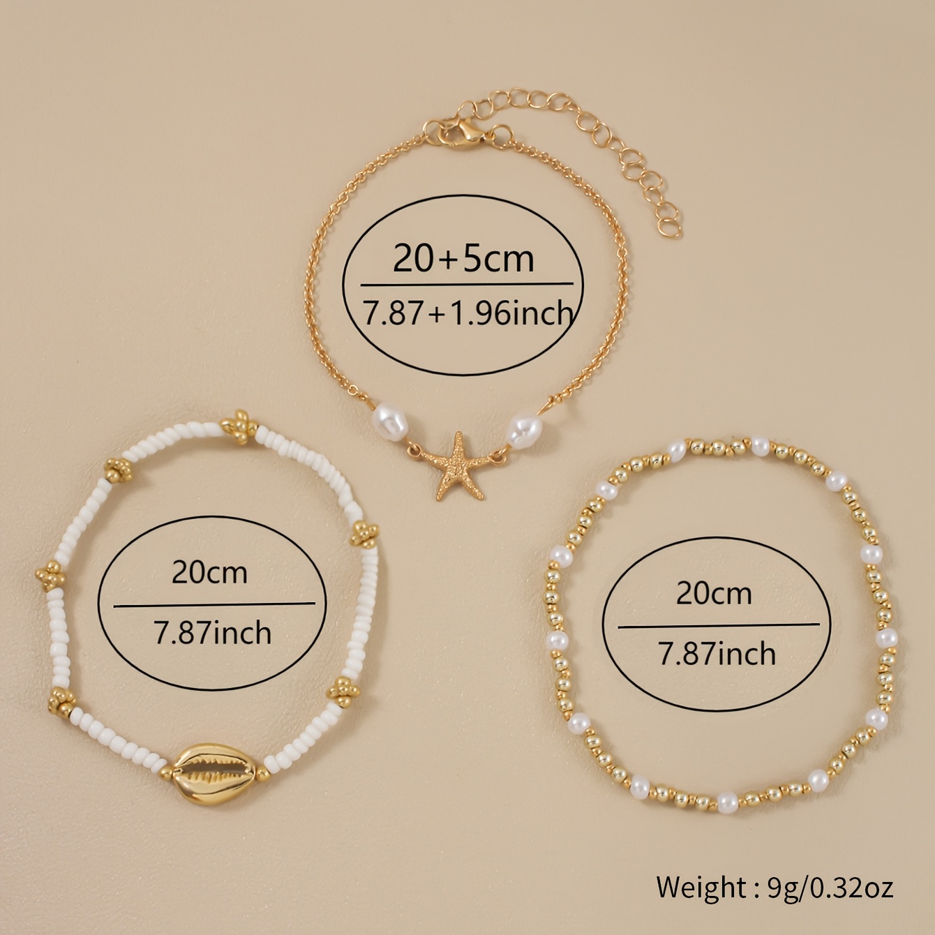 3pcs Bohemian Beaded Ankle Bracelets with Charms