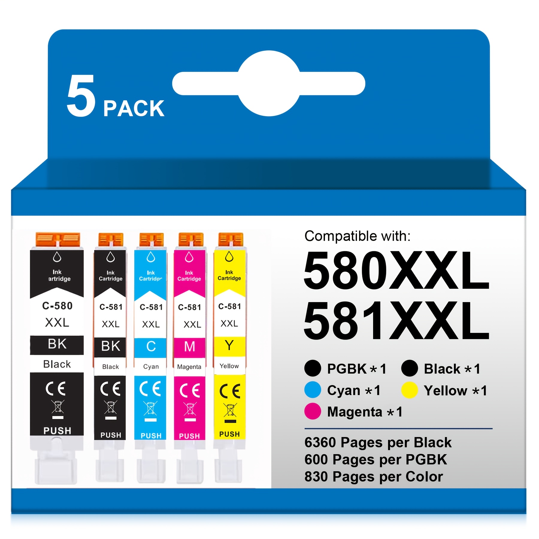 TEMU 5/ Compatible For Pgi-580xxl/cli-581xxl Ink Cartridges High- Xl Printer Cartridges - High-capacity Replacement Ink Tanks Compatible With