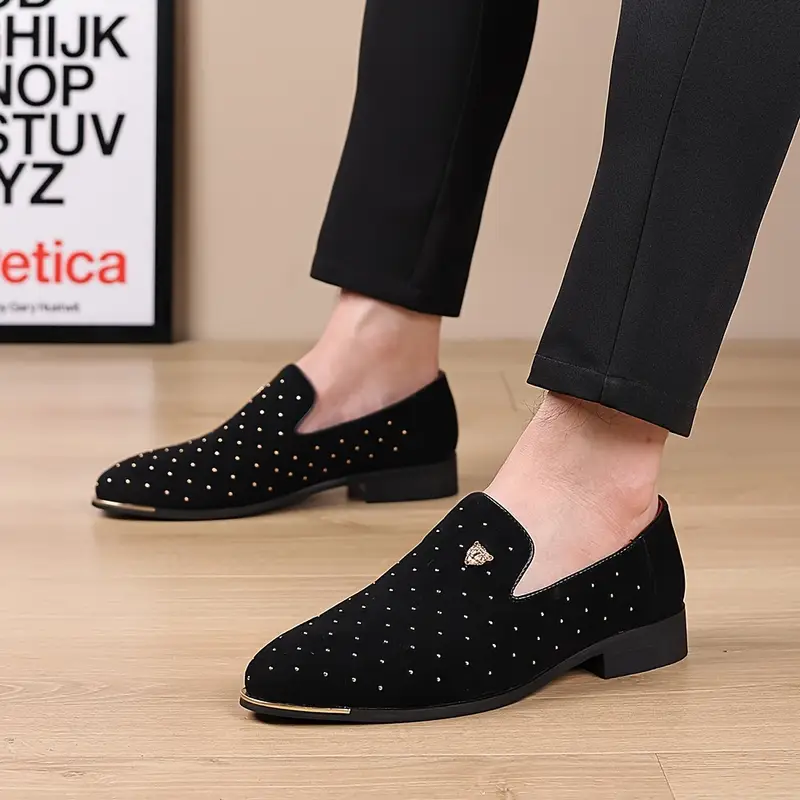 plus size mens solid color slip on low heel loafer shoes comfy non slip fabric dress shoes mens footwear details 12