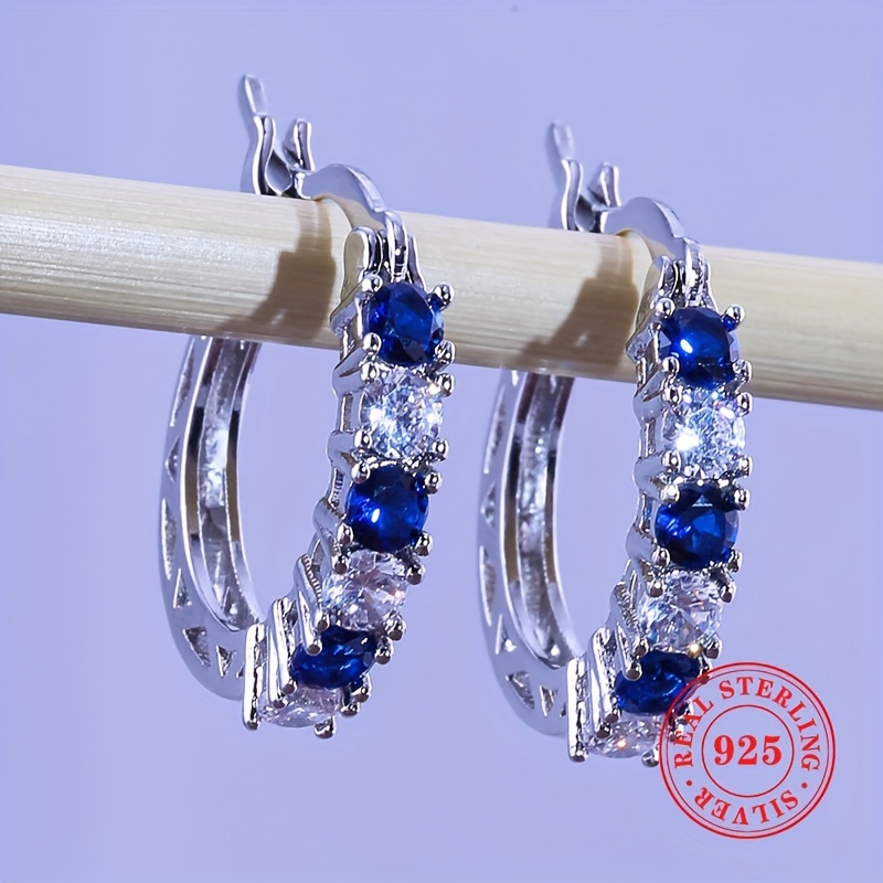 

Pretty 925 Sterling Silver Hypoallergenic Hoop Earrings Embellished With Colorful Synthetic Gems Inlaid Elegant Sexy Style Party Earrings