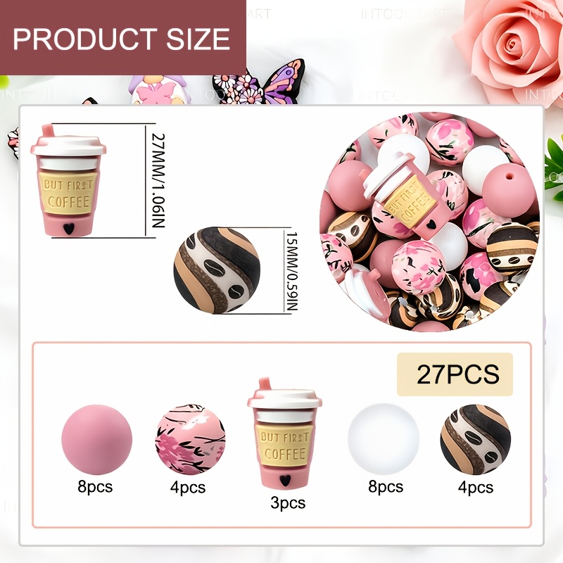 TEMU Lot de 27 perles en sur le thème du café - Perles 3D de tasse de café avec capsules de grains de café, adaptées pour le bricolage, la création,