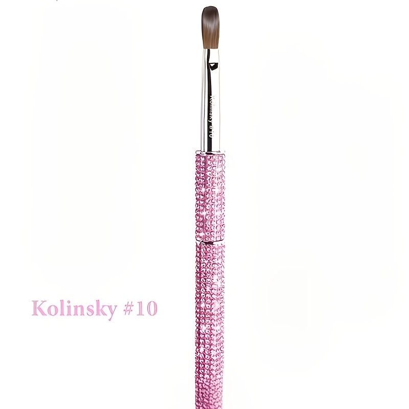 TEMU 1pc Pink Rhinestone Acrylic Nail Brush, Pink Handle, Nail Art Brush, Suitable For Acrylic Nails, Professional Nail Extension And Shaping Tool