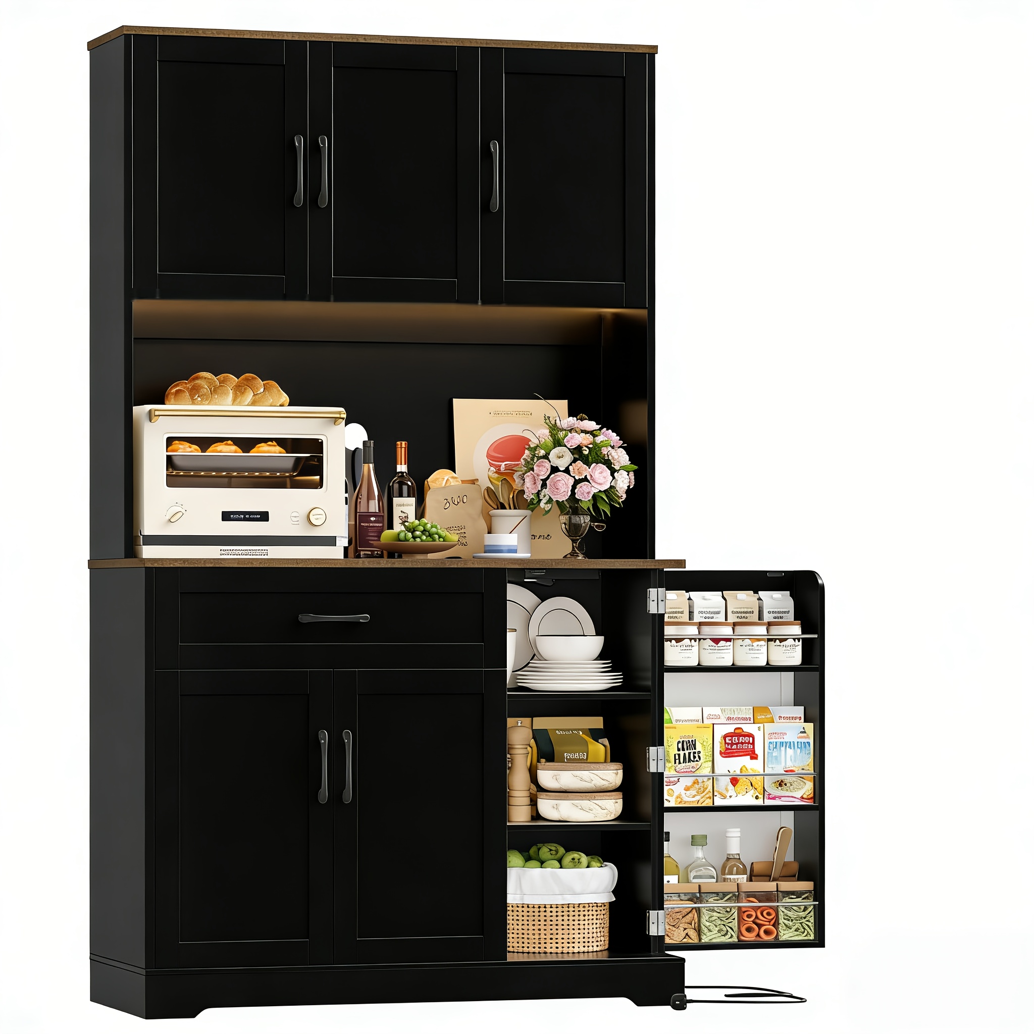 Kealive 180cm Kitchen Cabinet With Spice Rack, Buffet Cabinet, Sideboard For Kitchen, Kitchen Cabinet With Worktop, Kitchen Buffet Kitchen Furniture, 180 X 100 X 38cm, White