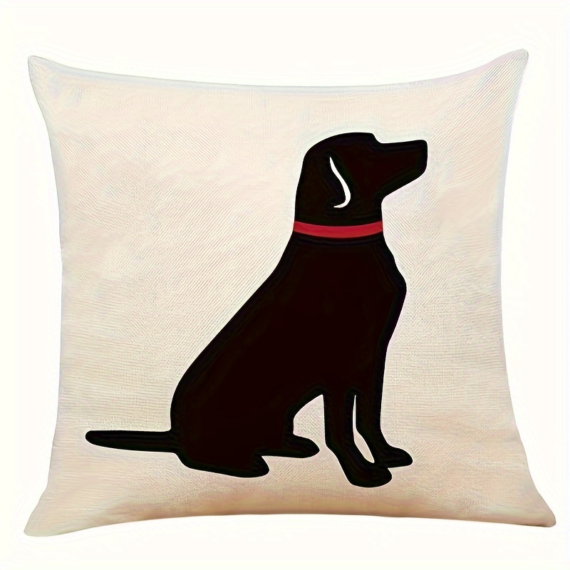 

1pc Black Labrador Retriever With Red Collar Short Plush Throw Pillow Cover 18 X 18 Inch Dog Lover Gifts Cushion Case For Sofa Bed Home Decor