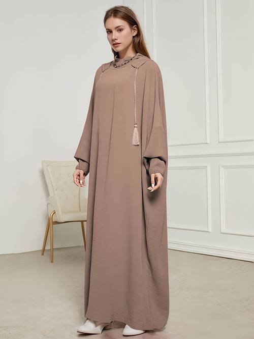 Plus Size, 1pc Women s Islamic Muslim Abaya & Khimar Dress - Floor-Length Long Sleeve Arabic Floor Prayer Dress with Hooded Silhouette, A-Line Train Hem & Tunic Style for Prayer, Ramadan, , - Solid Color Muslim Women s Modest Clothing (No Belt/No Buttons) - Loose Fit, Batwing Sleeves, Turkish Style, Suitable for Wear, Hand Wash or Only, Abayas for Women Muslim, for Women, for Muslim Women,
