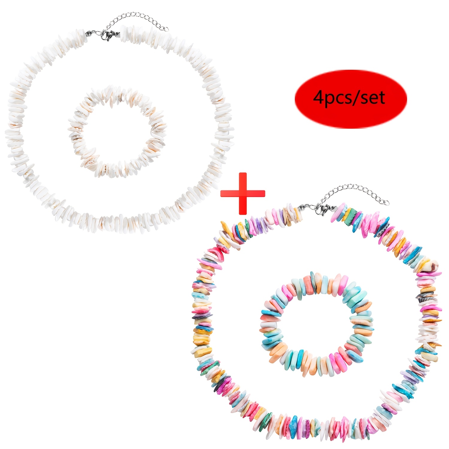 

Bohemian Shell Necklace And Bracelet Set, , 4pcs Jewelry Gift Set, Bohemian Jewelry Set