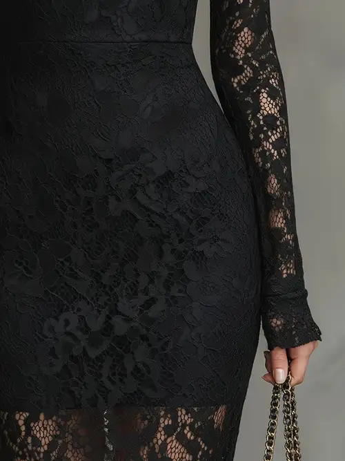 2026 spring summer black lace high neck dress sheer - Temu Mauritius 2026 spring summer black lace high neck dress sheer - Temu Mauritius