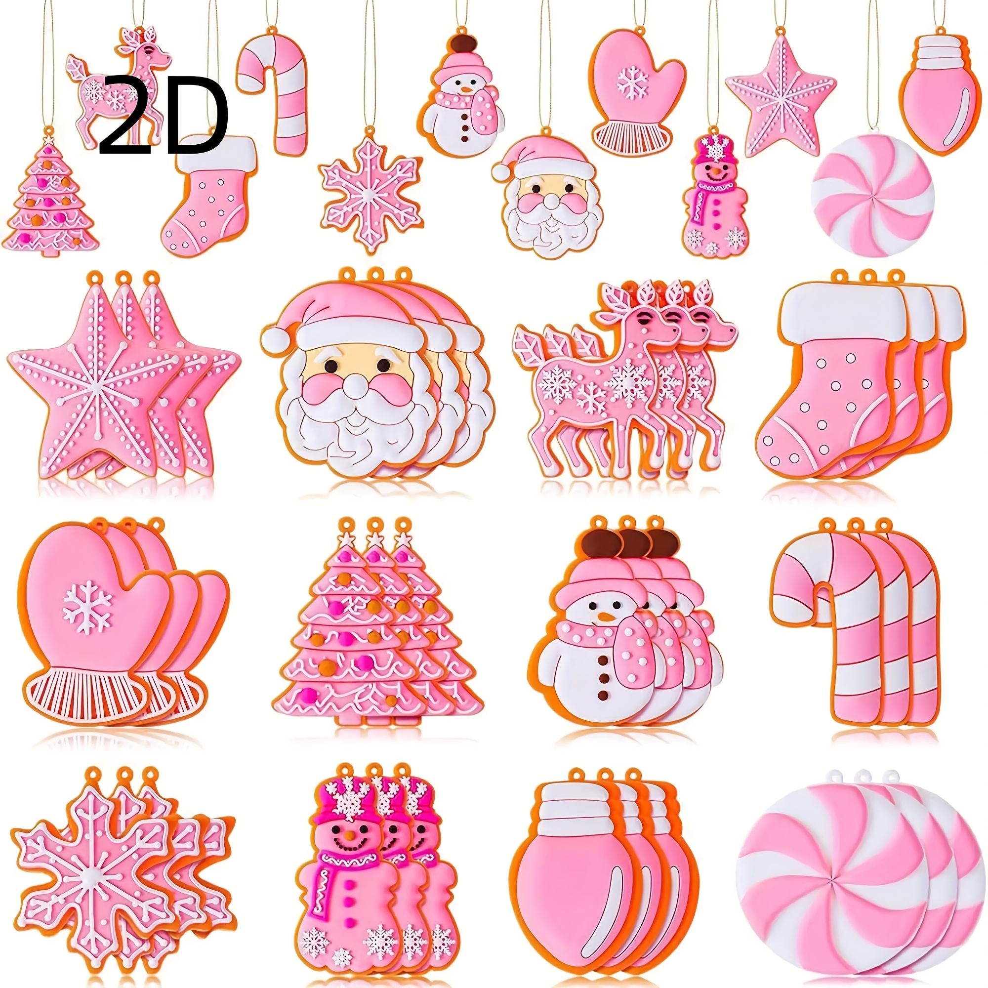 TEMU 2d Flat, 2d/flat - 12 Ropes   12 Pink Christmas Tree Ornaments, Christmas Candy Cane Lollipops, Santa Claus Ornaments, Cute Traditional