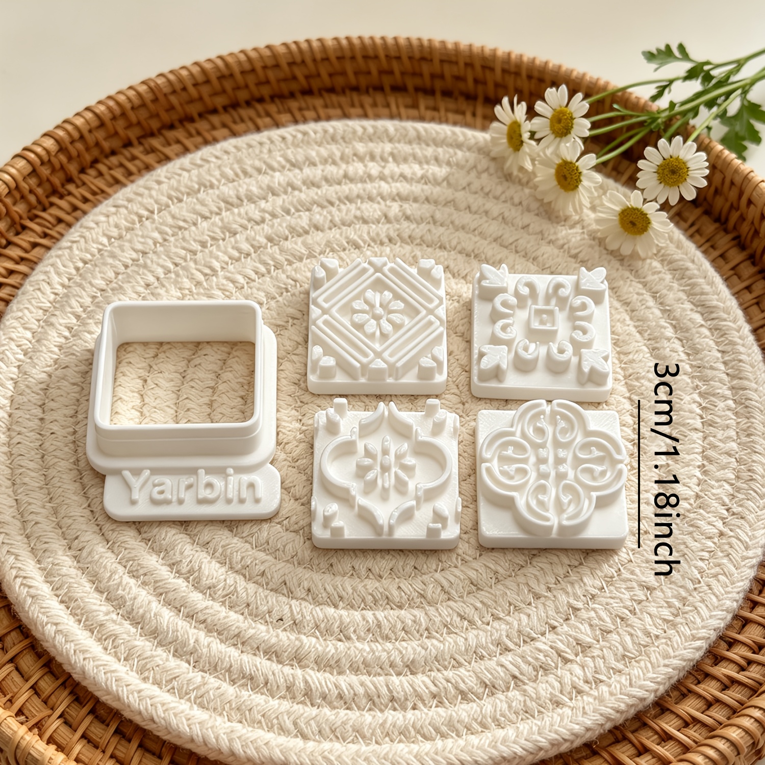 TEMU 6 pezzi Stampo in argilla per piastrelle con motivo a rotolo vintage boho, stampi in argilla con motivo geometrico, stampo in argilla a forma di
