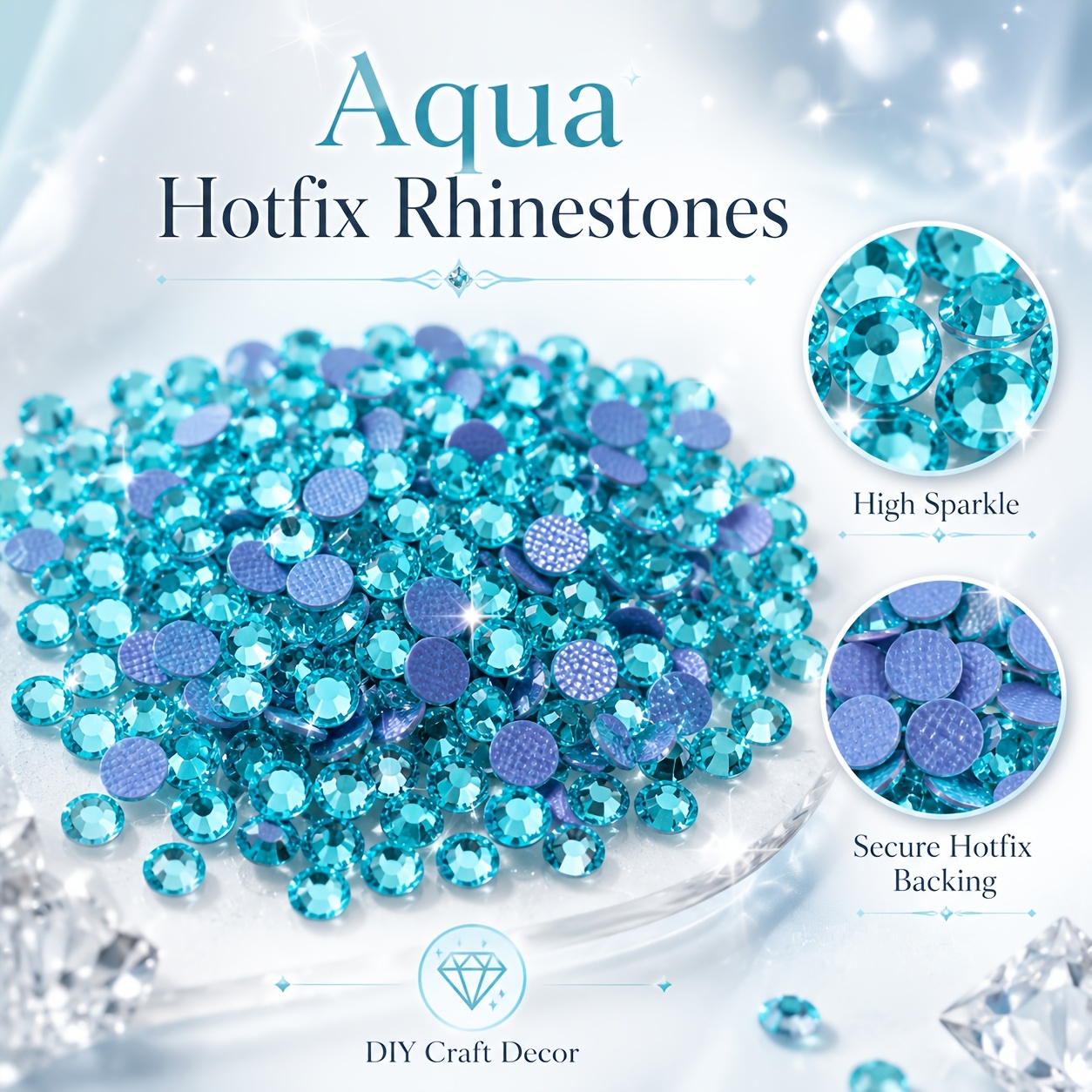 Image of Sky Blue Iron-on Rhinestones, Heat- Transparent Glass Round Flatback Loose Glass Rhinestones For Crafts Diy, Wedding Dress And Clothing Decoration Iron-on Rhinestones, Clothing Decoration Beads