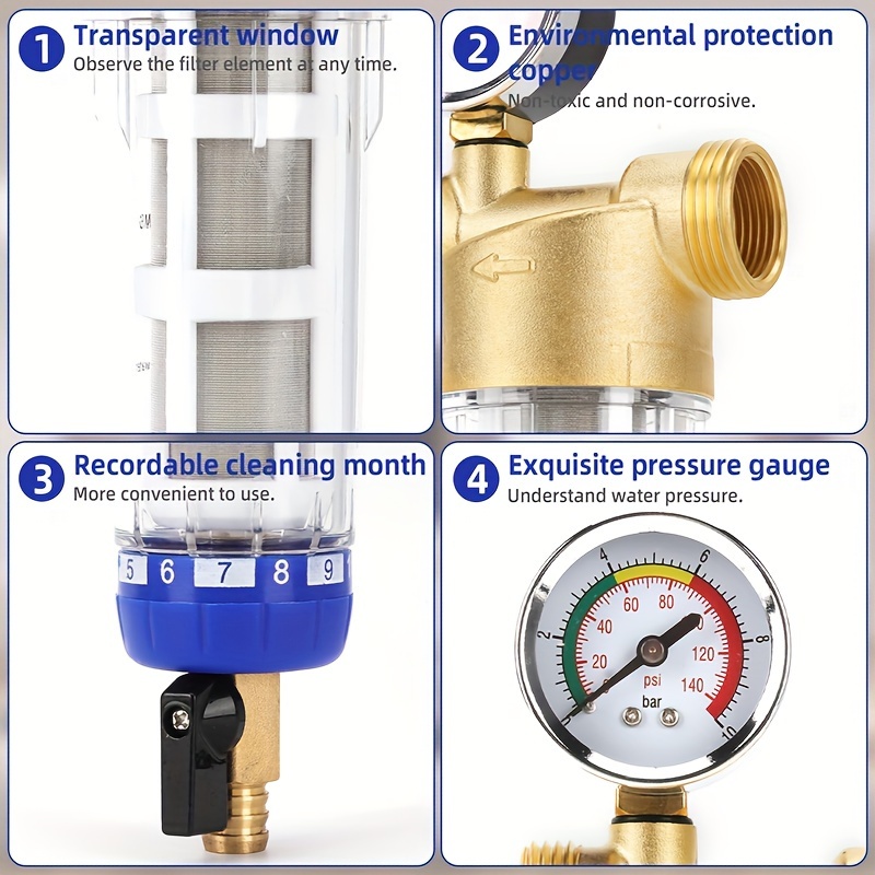 Siphon Backwas Pre-filter Hot Water Filter Whole Brass Purifier System  Stainless Steel Mesh Prefiltro With Gauge Hot Water - Water Filters -  AliExpress