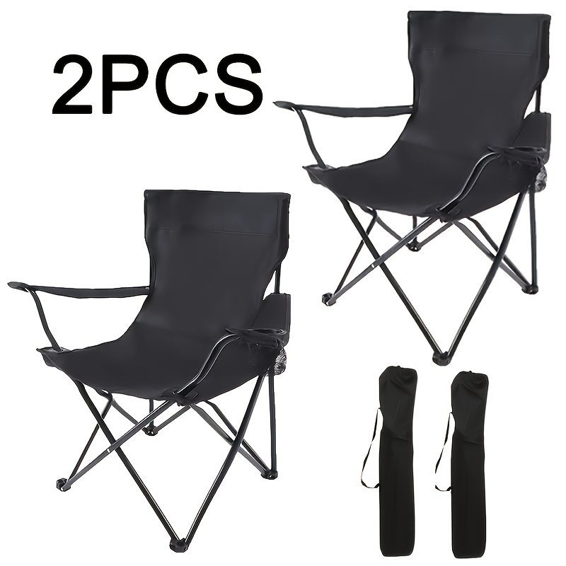 2 packs foldable camping chairs with storage portable bags steel and oxford cloth cup holders solid back suitable for indoor outdoor use ideal for courtyard bbq camping and holiday gifts