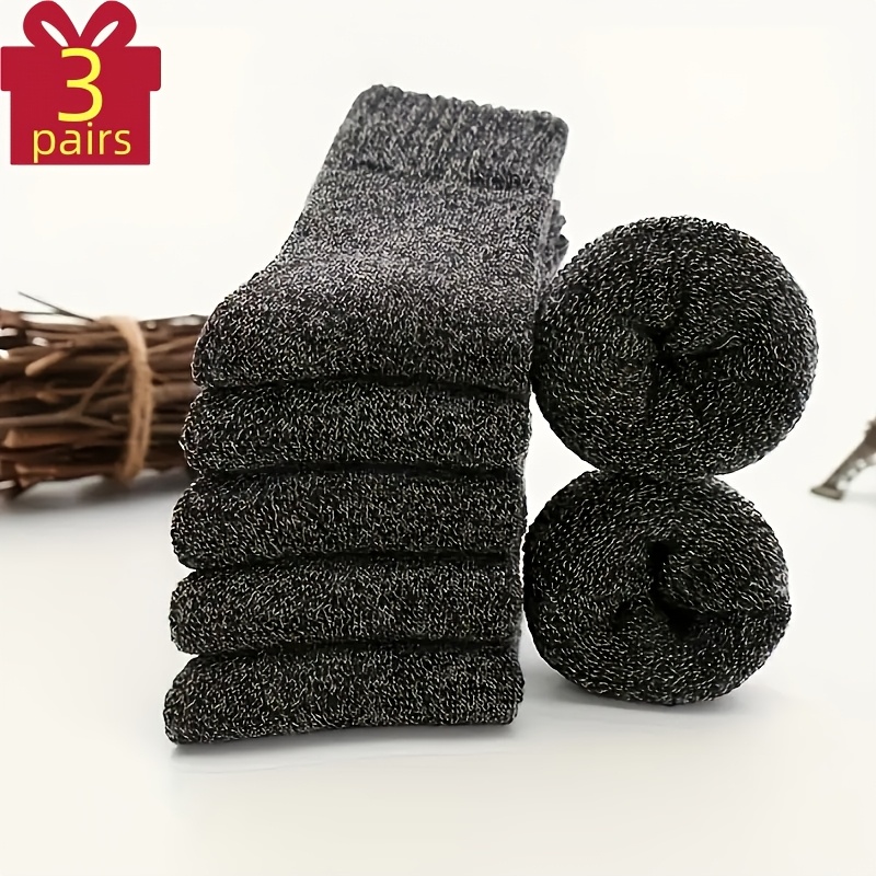 TEMU 3 Pairs Of Random Color Set Men's Thick Winter Socks - Cold Resistance To -30°c, Shock Absorption Suitable For Skiing And Camping, Golden ,