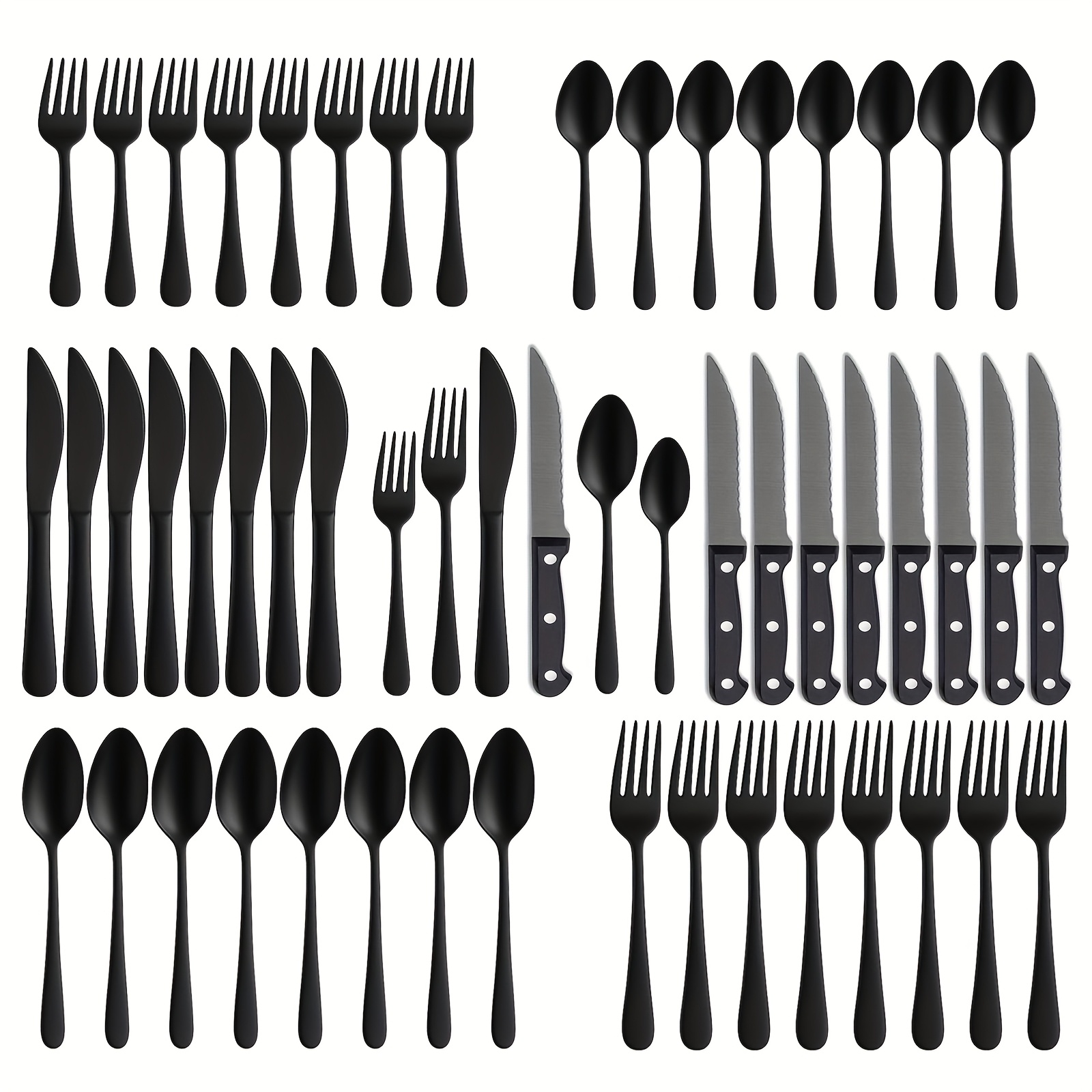 TEMU 48pcs Complete Dinnerware Set For 8 People - Stainless Tableware With Mirror-polished Plates, Bowls & Cutlery, Elegant Wedding/party/dining Kit, Dishwasher, (430 Stainless)