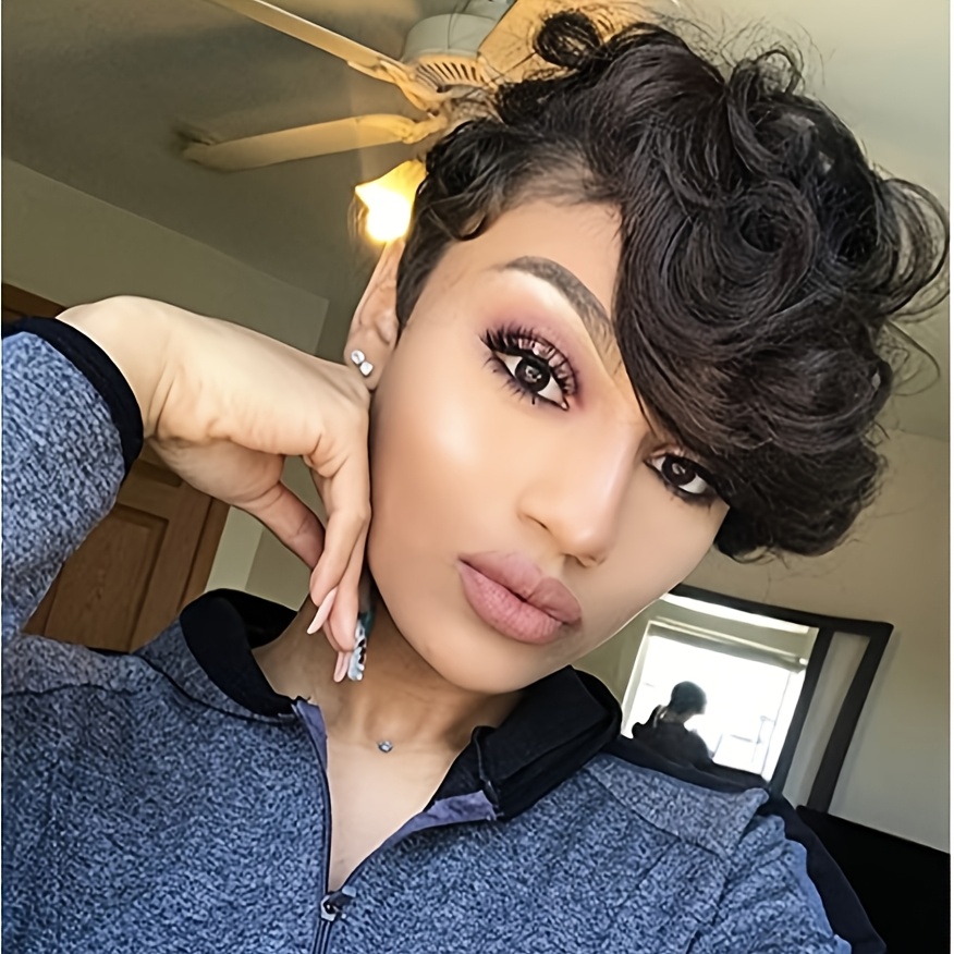 TEMU Short Hair Wig With Curly Bangs Synthetic Brown Hair Wigs For Women Female Wig Christmas Day Wig Synthetic Haircut Wig Short Hair