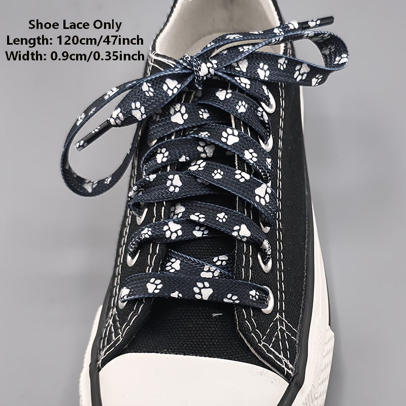 Image of 1 Pair Flat Black & Paw Print Shoelaces - Elastic Suitable For Sneakers, Skate Shoes, Canvas - Replacement Laces With Realistic Paw For Pet Owners, &