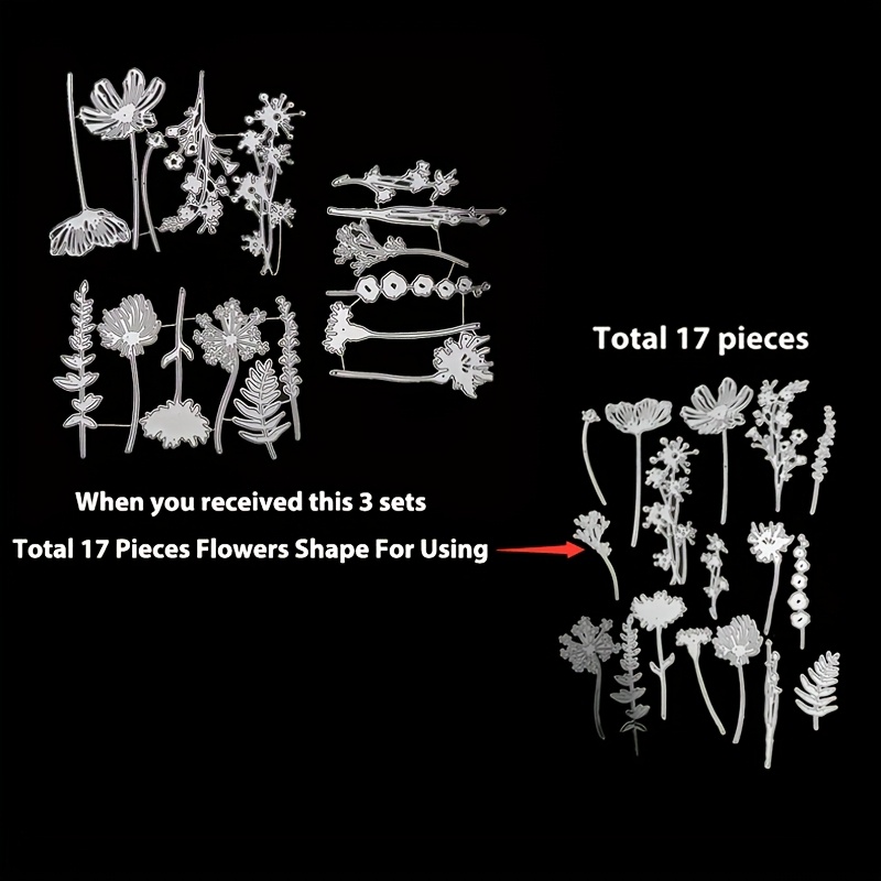 Image of Set Of 17 Metal Cutting Dies For 3d Flower Shapes, Perfect For Embossing And Scrapbooking. Ideal For Card Making, Templates And Stencils Flower And Leaf Designs For Projects