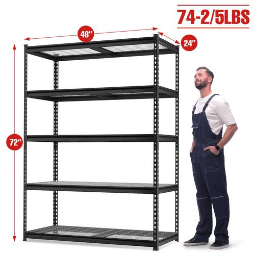 5 shelf heavy duty metal shelving unit x 48 w x 24 d adjustable storage rack with 4000 lbs load capacity for garage basement warehouse or workshop