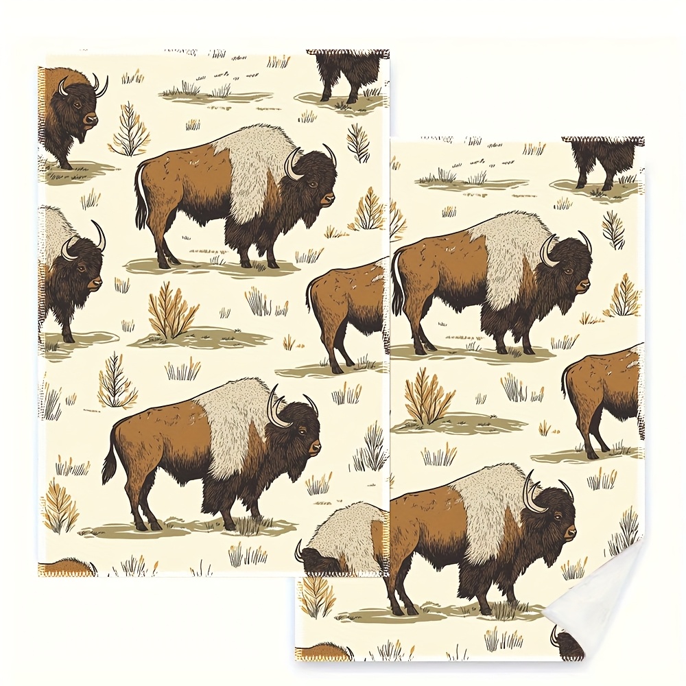 

2pcs 16x24inch American Buffalo Print Kitchen Towels, Fade-resistant Polyester Hand Towels For Bathroom, Gym, And Spa Decor