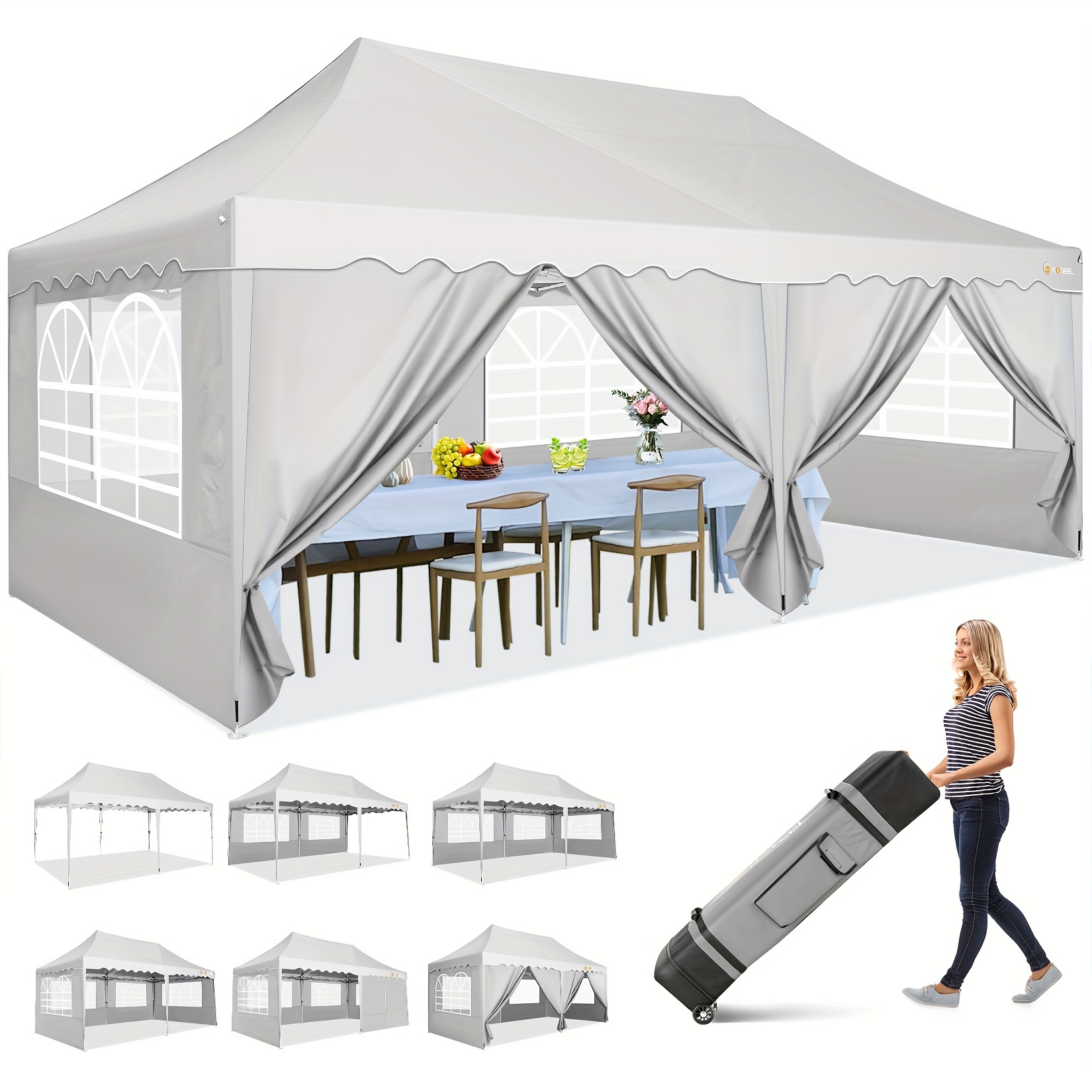 

Hoteel 10×20ft Pop Up With Side Tent Cooler, Outdoor Event Shelter With Roller Bags And 4 Weight Bags, Uv Protection, Easy To Carry, Windproof And Waterproof, Suitable For Party Gatherings