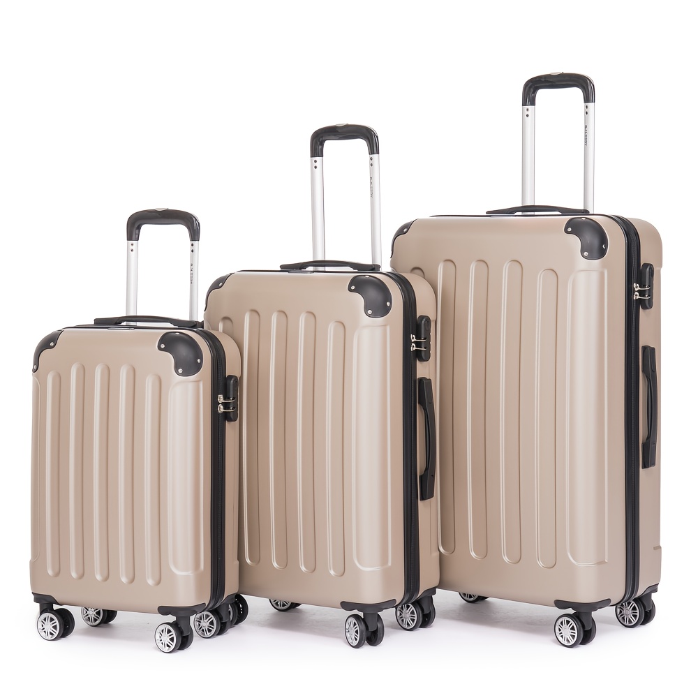 TEMU Set Of 3 Abs Suitcases In Sizes 20, 24, And 28, Featuring Hard Shells, Double Wheels For Easy Maneuvering, A Telescopic Handle, And Designed To