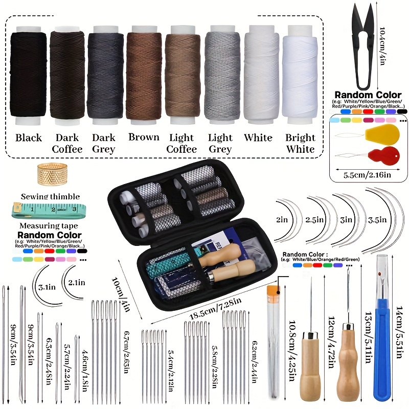 TEMU Leather Sewing Kit, Leather Stitching Kit, Upholstery Repair Kit With Sewing Awl, Sewing Thread, Seam Ripper, Scissors, Leather Tool Kit,