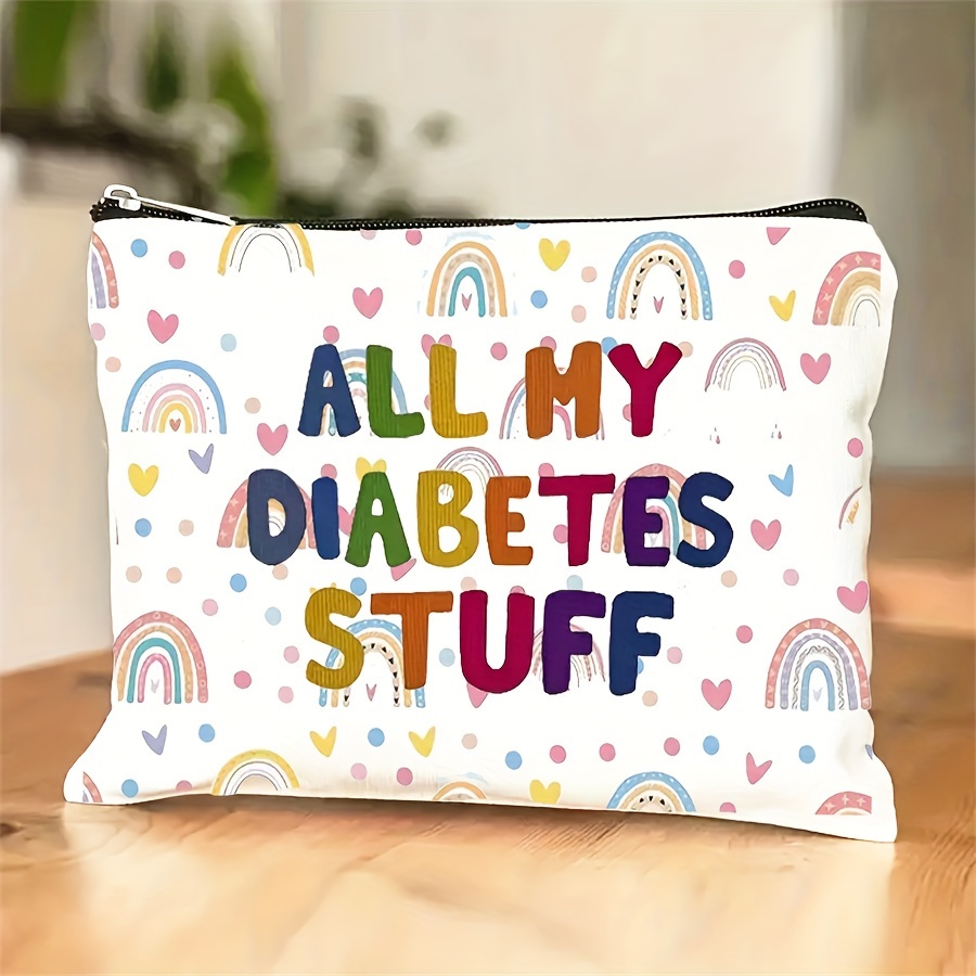 

1 Pc All My Diabetes Stuff, Travel Cosmetic Bag - Zipper Closure, Stylish Design, Perfect Gift For Diabetic Grandma, Grandpa, Mom, Dad, Sister, Brother For Birthday - Fun And Quirky Bag