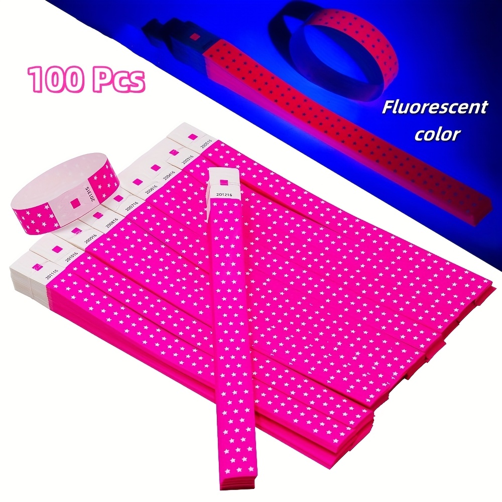 TEMU Gift For Her/him Premium Tear Proof Neon Star Paper Wristbands 100 Pack, Yellow & Pattern Disposable Event Bracelets, Random Numbered Party