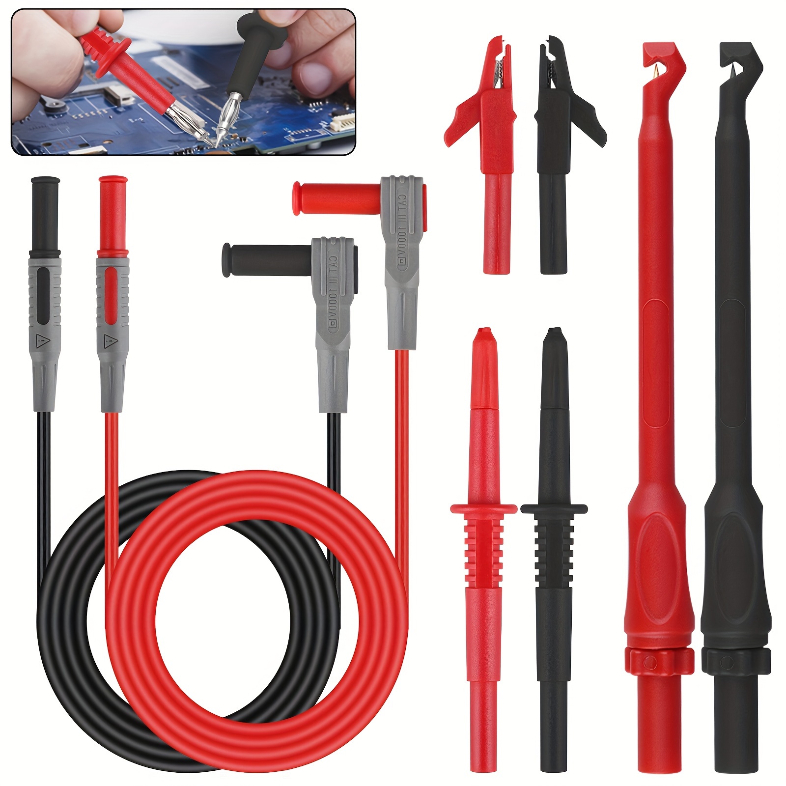 

Electrical Multimeter Test Lead Kit, Heavy Duty Test Probes With Crocodile Clip, Wire Piercing Clip Probe Tool, Testing Cable