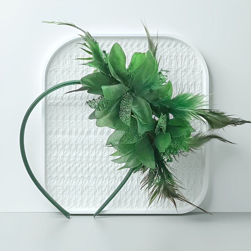 Image of 1pc Elegant Artificial Feather Headband Vintage Mesh Floral Hair Accessory For Women, Suitable For Bridal , Wedding, Vacation Photography, And Hairstyle