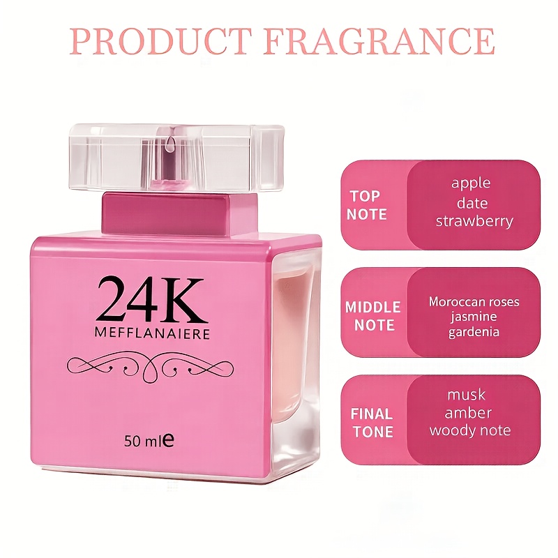 Image of 1pc 24k Pink Perfume, Floral Fragrance, Exquisite Small Square Bottle, Luxury Perfume, Elegant Scent, Suitable For Cycling, Daily Use, Parties, Holidays, Ideal Holiday Gift