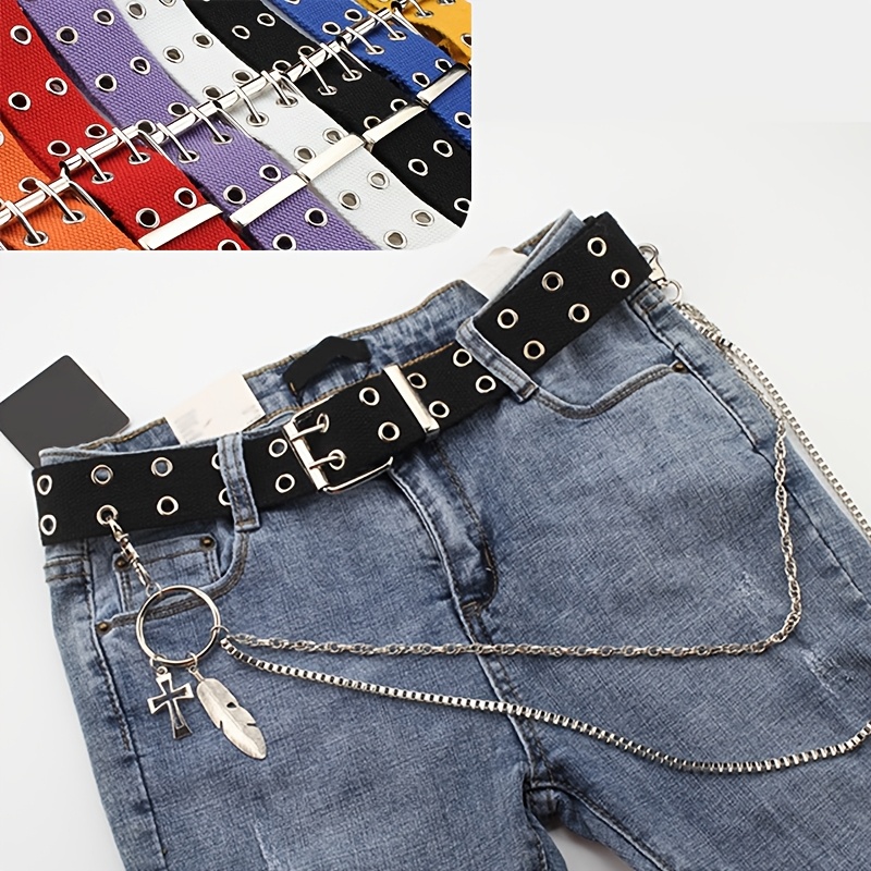 

Stylish Double-breasted Hollow-out Canvas Belt For Jeans, Casual , Non-washable